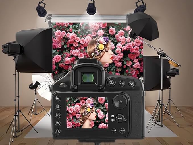 10x8ft Pink Flower Wall Backdrop Roses Floral Background Spring Tea Party Photography Banner for Wedding Birthday Bridal Shower Mother's Day Women's Day Valentine's Day Princess Portraits