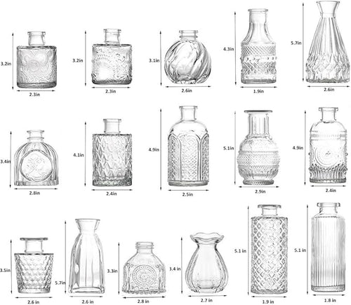 16Pcs Glass Bud Vase Set, Mini Flower Clear Vase Set Bud Vases for Wedding Centerpiece Table Decor, Vintage Small Vases for Room Home Dining Party Table Center Decor
