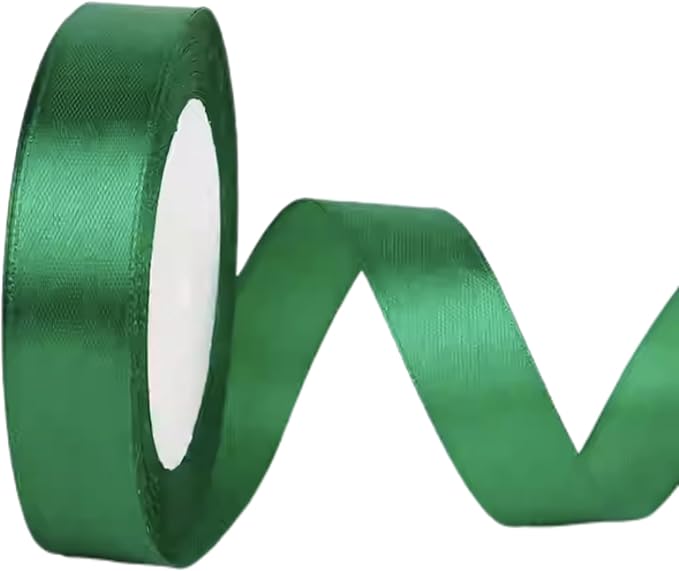 1 Inch Green Satin Ribbon, 22 Yards Double Faced Fabric Ribbons for Gift Wrapping, Bouquet, Garland, Bowknot, Hair, Crafts, Balloons, Party Decoration