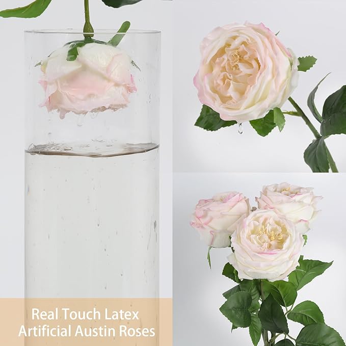 IPOPU Real Touch Light Pink Rose Artificial Flowers 5PCS Faux Peony Flowers Stems for Wedding Bouquet Party Home Decor(Light Pink)