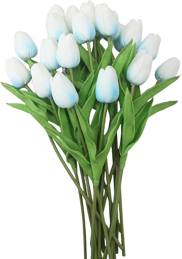 10-Heads Home Decor Mini Tulip Real Touch Tulips Artificial Flowers Bouquets for Home Wedding Party Centerpiece Decoration (Blue)