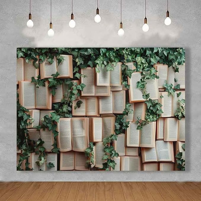 7x5ft Book Photo Backdrop Leaves Photography Background Book Vines Wallpaper Princess Birthday Party Cake Table Decorations Photoshoot KUBYW007