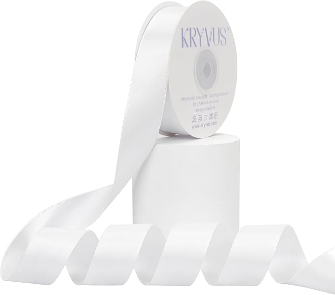 White Satin Ribbon, Double Faced 1 Inch X 25 Yards White Ribbon, Premium Satin Ribbons for Gift Wrapping, Crafts, Hair Bow Making, Sewing, Flower Bouquet, Wedding Party Decor
