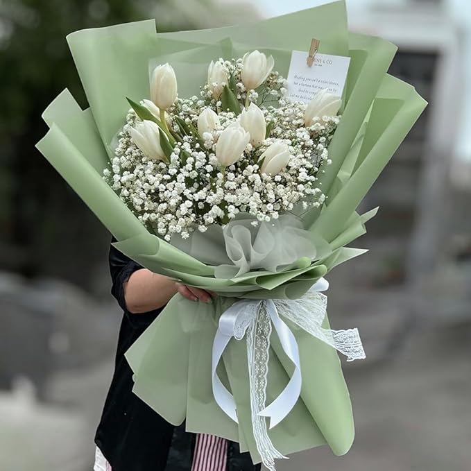 WRAPAHOLIC 20 Sheets Flower Wrapping Paper - 22.4 x 22.4 inch Pure Light Green Water-Resistant Floral Bouquet Wrapping Paper, Florist Supplies Packaging for Wedding Birthday Gift DIY
