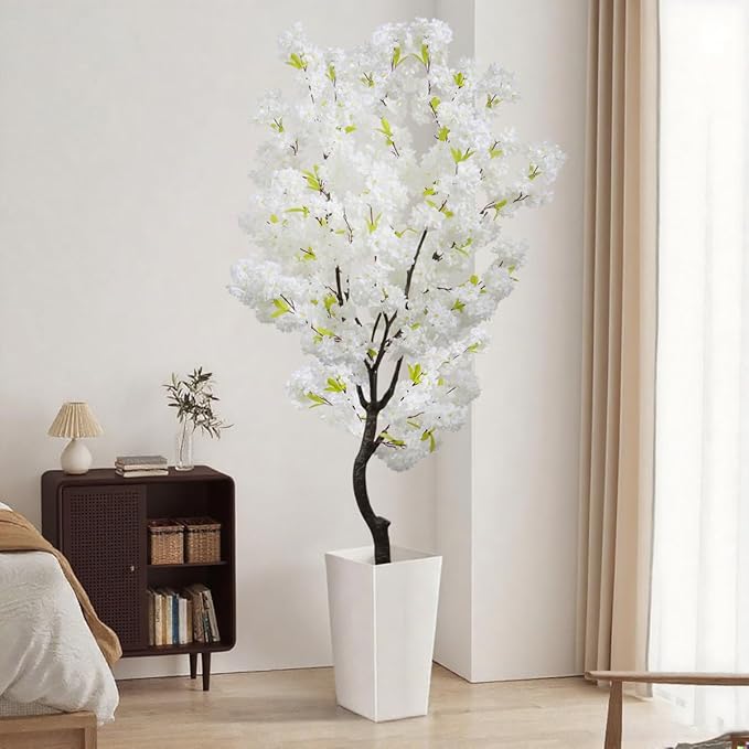 Artificial Cherry Blossom Tree White Flower Faux Tree Indoor Cherry Blossom Tree 6 FT Room Decor Gift
