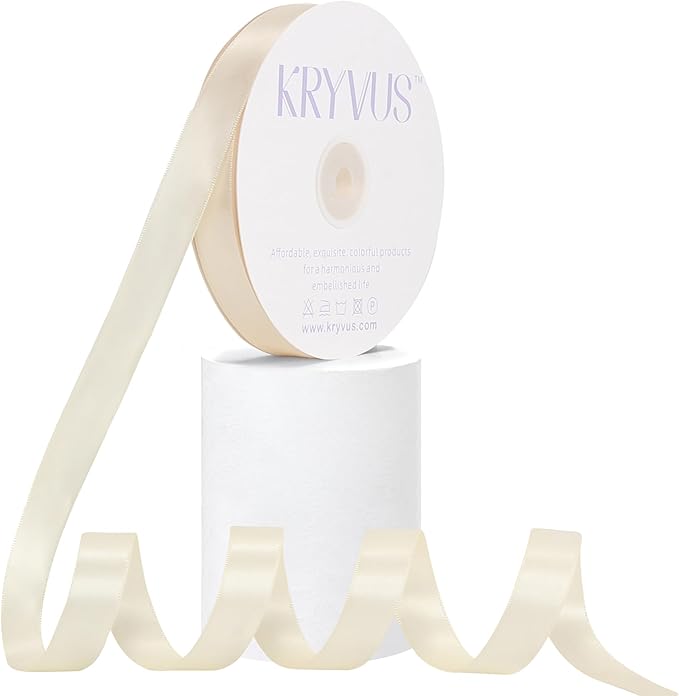 Cream Satin Ribbon, Double Faced 5/8 Inch X 50 Yards Cream Ribbon, Premium Satin Ribbon for Gift Wrapping, Crafts, Hair Bow Making, Sewing, Flower Bouquet, Wedding Party Decor