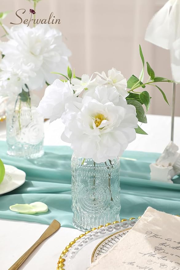 Serwalin White Artificial Flowers, Fake Silk White Flowers for DIY Wedding Bouquets, Wedding Cake Flowers for Table Centerpieces Baby Shower Birthday Party Home Decorations