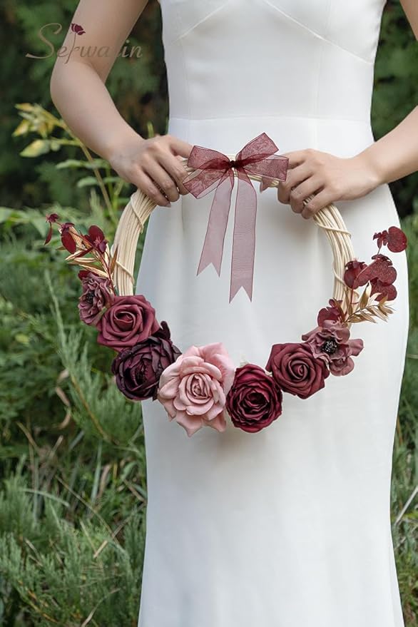 Serwalin Artificial Flowers Wedding Flowers, Fake Burgundy Flowers Pink Bridal Shower Centerpieces Silk Flower, Home Decor DIY