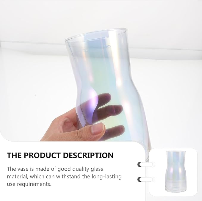 NUOBESTY Chic Iridescent Glass Vase Decor for Floral Arrangements Lightweight Transparent Desktop Ornament Modern Artistic Flower Container for Home and Office Display