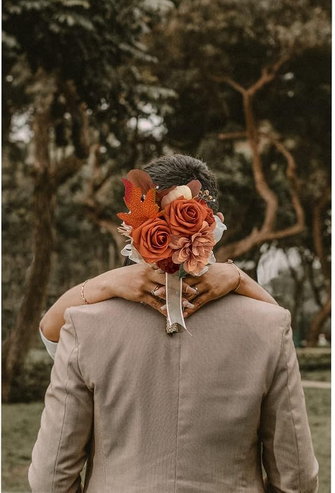 AKKER Terracotta Artificial Wedding Flowers Combo Box Set Burnt Orange Flowers Fall Silk Flower in Bulk for DIY Wedding Bouquets Decorations