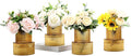 Ribbed Glass Vases, Set of 4 Small Vases for Flowers, Amber Glass Vase for Tulips, Modern Vase for Living Room, Kitchen, Office, Entryway, Bookshelf, Wedding Gifts, Birthday, 6 Inches