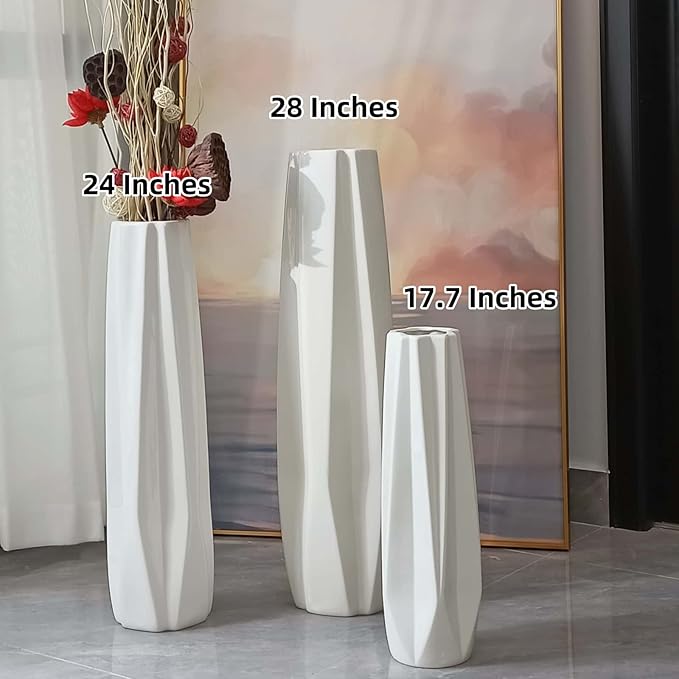 Ceramic Large Floor Vase, GDSZJLJ White 17.7" Tall Flower Vase Decorative Vases for Living Room Modern Home Decor Office Bedroom Kitchen Wedding House Décor, Gift for Wedding Housewarming