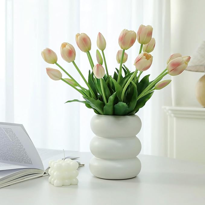 20PCS Peachy Fake Tulips Artificial Flowers Real Touch Latex Faux Tulips UV Resistant Fake Flowers Bouquet for Table Home Decor Party Wedding Garden Decoration