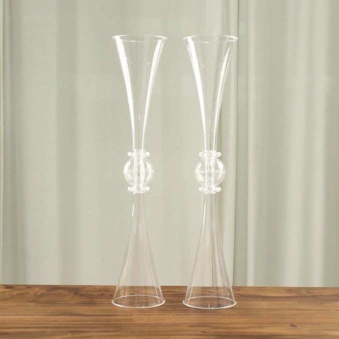 Efavormart 2 Pack | 27" Clear Crystal Embellishment Trumpet Table Centerpiece, Reversible Plastic Flower Vase