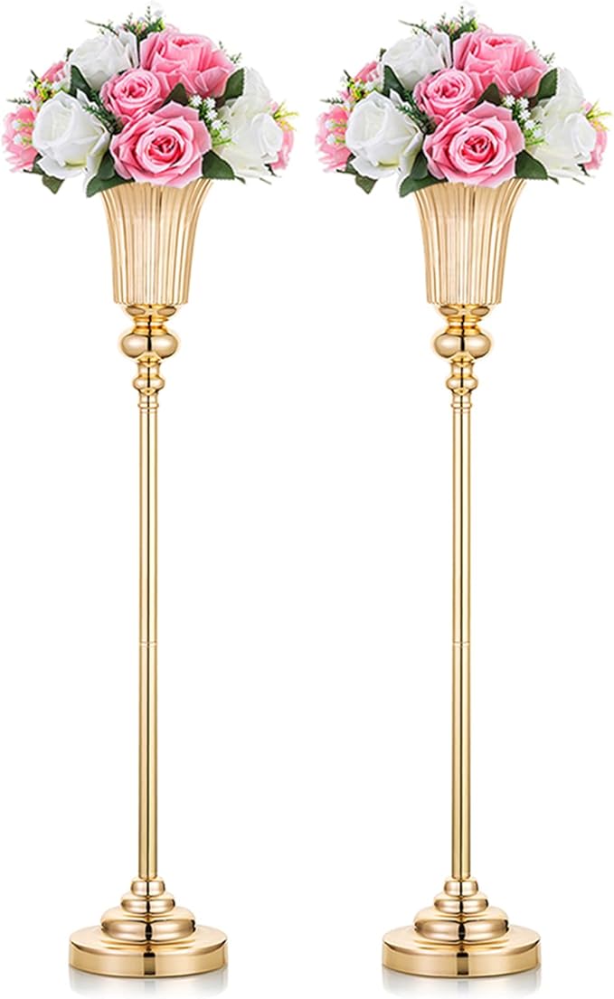 NUPTIO Centerpiece Vase Tall Gold: 2 Pcs 30.5" Wedding Flower Stand for Table Metal Trumpet Vase for Party Decorations