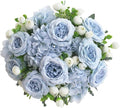 4 Bunches Peonies Artificial Flowers, Silk Peonies Flowers Fake Bouquet Faux Floral Arrangements for Centerpiece Table Wedding Party Home Decor (4, Blue White)
