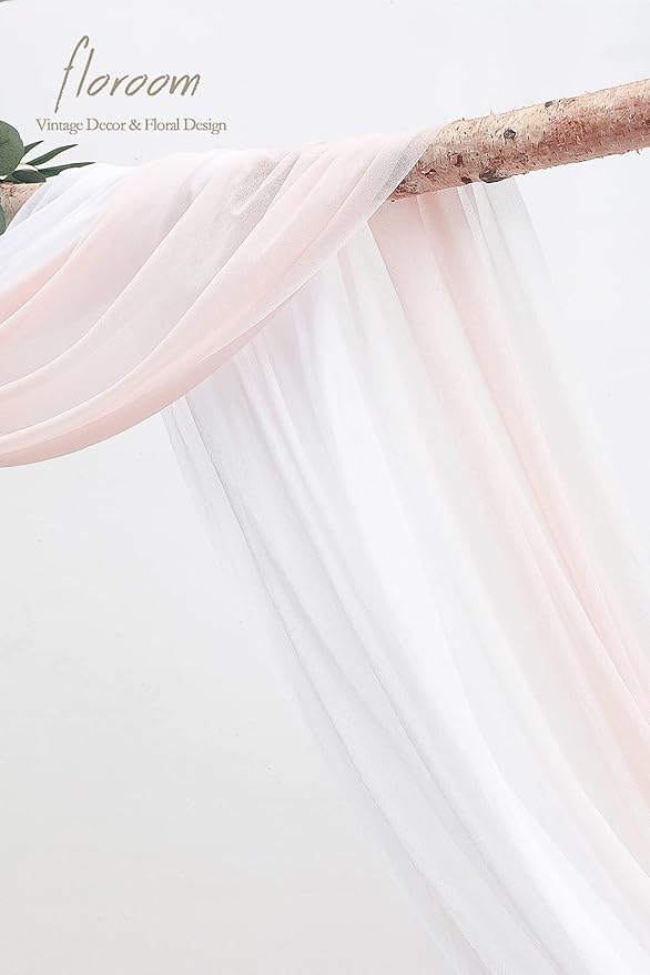 Floroom Arch Flowers with Drapes Kit (Pack of 4) - 2pcs Artificial Blush Pink Floral Swag Arrangement with 2pcs Draping Fabric for Wedding Ceremony Arbor and Reception Backdrop Decoration