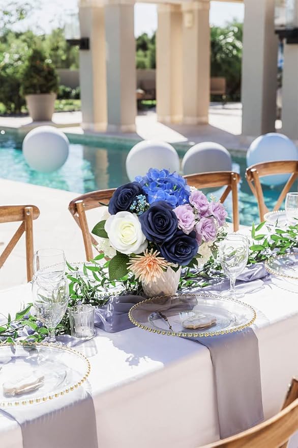 Artificial Rose Flower Artificial Flowers Flower with Long Stem Silk Roses Bouquet for Wedding Bridal Shower Party Home Decoration (Navy Blue, 50 Pcs)
