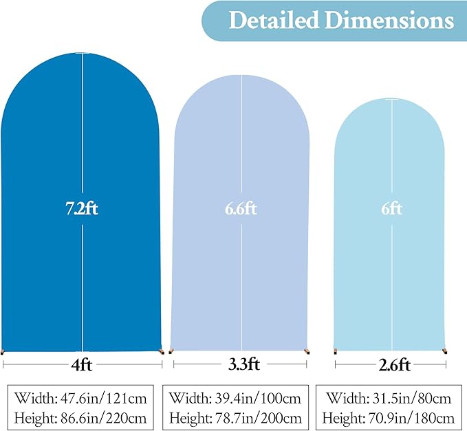 Gradient Blue Arch Backdrop Cover 7.2FT 6.6FT 6FT Arch Covers Stretchy Backdrop Set of 3, Party Arch Cover Spandex Fitted Under The Sea Fabric Arch Covers for Baby Shower Birthday Wedding Decoration