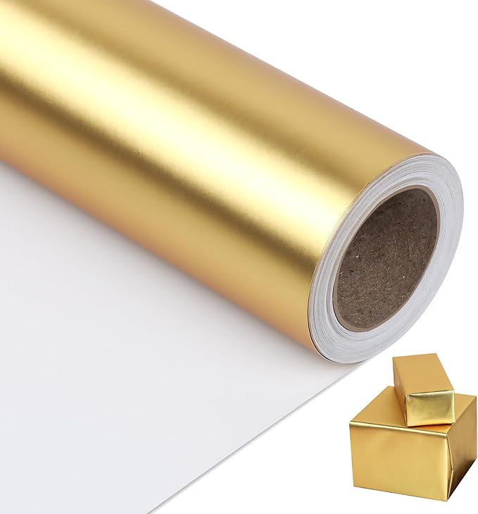 NESCCI Matte Metal Gold Wrapping Paper, Solid Color Paper,Gift Wrapping Paper,Perfect for Wedding,Valentine's Day,Birthday, Christmas,Baby Shower,DIY Bouquet (17.5 Inches X 32.8 Feet)