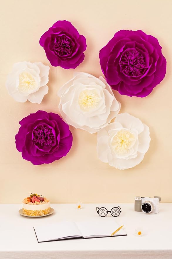 6 pcs 3D Paper Flower Decoration for Party, Wedding Decoration, Background Wall, Nursery Room Decoration, Bridal Shower, Baby Shower, (Rose Red,Set/6)