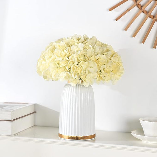 10PCS Silk Hydrangea Heads with Stems Artificial Flowers for Wedding Party Home Decor (Champagne)