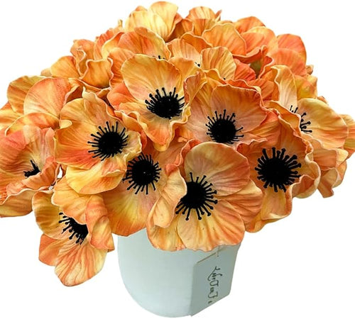 14Pcs Real Touch Anemone Poppy Bouquet for Artificial Flower Decor Kitchen Table Centerpiece Vase Home Greenery Wedding Holding Flowers Backdrop Arch Wall (Champagne)