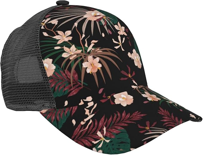 Tropical Pink Flowers Hats Women Men Hawaii Trucker Hat Adjustable Snapback Mesh Baseball Cap Hat