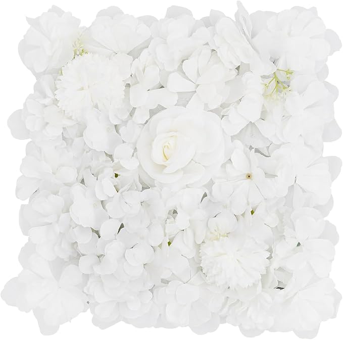 16Pcs Artificial Flower Wall Panel 3D Floral Backdrop Walls13.7 X 13.7" White Flower Wall Decor Panel Flower Backdrop for Party Home Background Decor