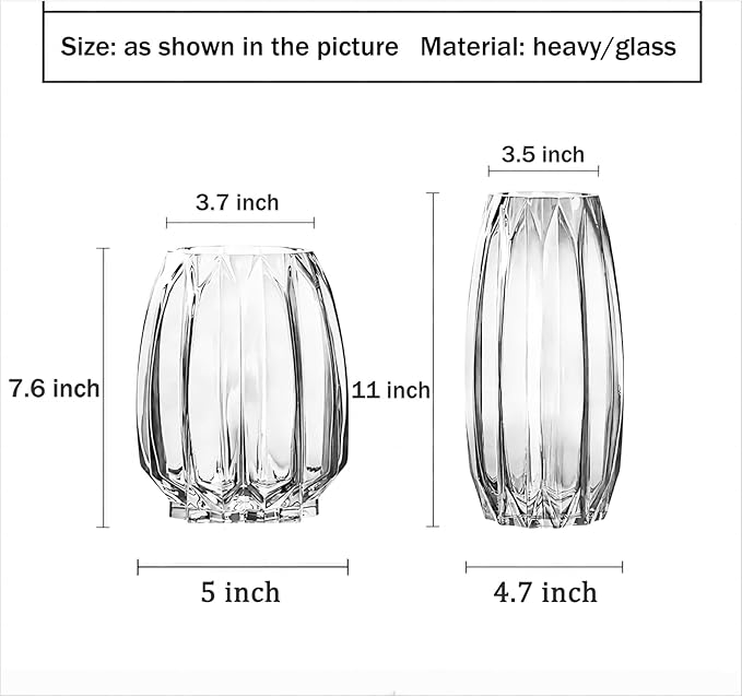 Large Flower Vase,11 inch,GIDARY Thickened Clear Ribbed Glass Vase for Bookshelf,Dinner Table,Indoor Office Desktop,Meeting Room,Home Christmas Day Decoration