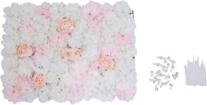 20 Pack Flowers Wall Panels Artificial Floral Wall Mat Handmade 3D Silk Rose Hydrangea Dahlia Floral Panels for Photo Background Home Party Wedding Backdrop Decoration, 24 x 16 inch (A)