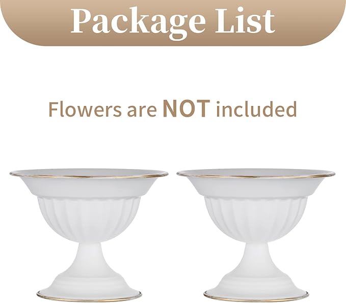 Sziqiqi White Flower Arrangements Pot Vase for Wedding Tables Centerpieces - 2 Pcs Small Metal Flower Planter Urn Vase Pot for Wedding Party Birthday Ceremony
