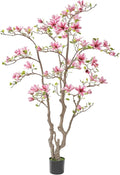 Artificial Magnolia Tree, 6.8FT Tall Fake Indoor Tree, Realistic Real Touch Leaves and Flowers, Perfect for Home Decor, Living Room, Wedding, and Hotel Decor (Pink)