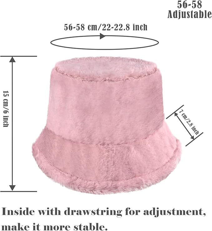 Winter Soft Faux Fur Plush Bucket Hat, Lovely Fisherman Cap, Fashion Outdoor Thick Warm Sun Cap for Women