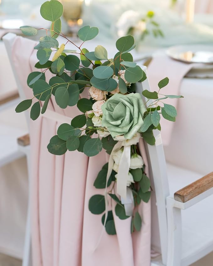 JOYLEX 50PCS Elf Green Artificial Flowers Realistic Roses, Real Looking Fake Roses with Stem for DIY Wedding Bouquets Centerpieces Bridal Shower Party Home Romantic Decorations (Elf Green, 50pcs)