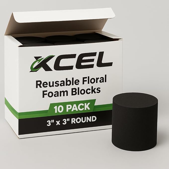 Reusable Floral Foam Blocks – Black Foam Blocks for Flower Arrangements | Florist Foam for Artificial Flowers & Crafts | Durable Non-Crumbling Floral Foam for Florists & DIY Projects,10pk 3x3 Round