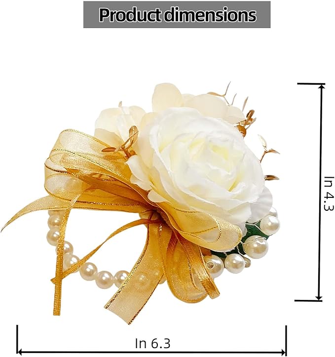 Rose Champagne Wrist Corsages 8 Pcs - Bride Bridesmaid Wrist Corsage Bracelets for Wedding, Prom and Anniversary,Formal Dinner Party & Flower Girl Accessories(C)