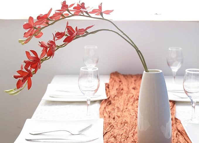IPOPU Red Artificial Orchid 5 Pcs Latex Real Touch Orchid Fake Flowers Vase Filler for Home Decor Living Room Patio Wedding and Engagement Centerpiece