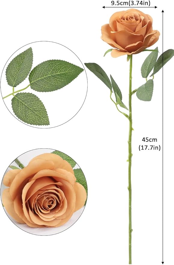 30pcs Roses Artificial Flowers Terracotta Fake Roses Flowers with Long Stems Silk Flowers for Wedding Bouquet Centerpices Decorations Party Bridal Baby Shower Home Decor