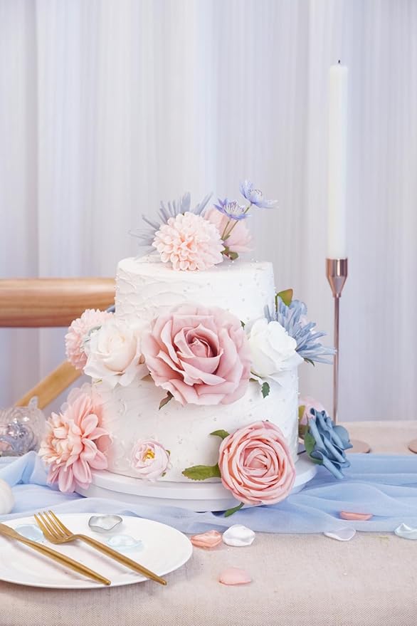Artificial Flower Combination Box Set Artificial Flower Loose Leaves and Stems DIY Wedding Center Bouquet Bride Wedding Baby Shower（Nostalgia Blue Powder）