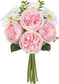 Peonies Artificial Flowers, 11pcs Faux Pink Flowers Artificial Realistic Peony and Daisies Silk Flower Arrangements 14.5" Fake Flowers for Vase Centerpiece Wedding Party Home Decor DIY Bridal Bouquet