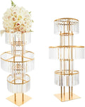 Wedding Gold Vases Centerpieces Crystal Flower Stand with Hanging Crystals, 5 Tier Round Chandelier Pedestal Stand,Crystal Wedding Flowers Stand,Perfect for T-Stage Wedding Party Hotel Decor