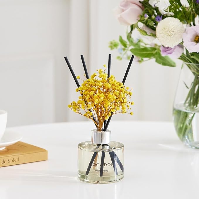 COCODOR Flower Reed Diffuser Set / 6.7oz / Ylang Ylang/Scent Diffuser with Sticks Home Fragrance Reed Diffuser for Bathroom Shelf Decor