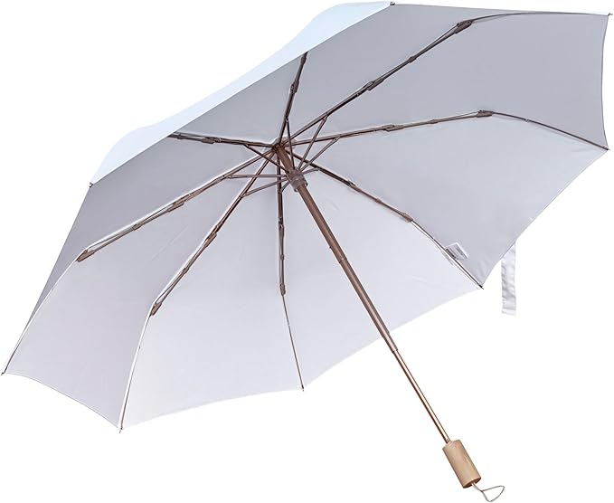 White Wedding Umbrella, Foldable, Waterproof, Windproof, Golden Color Shaft, Frame, Pongee Fabric, Aluminum Shaft, Frame, Fiberglass Ribs, Wooden Handle, Super Light, Compact Size