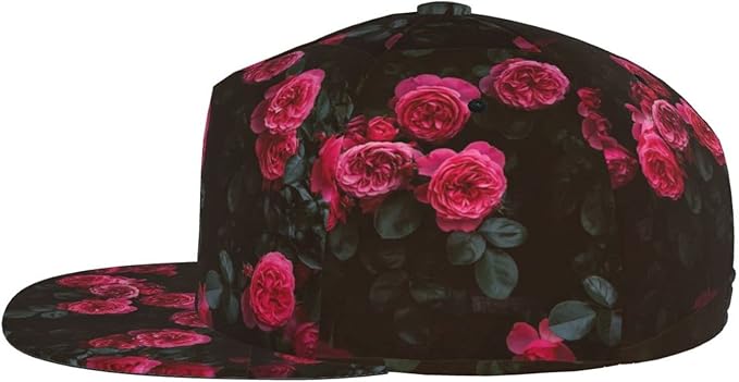ASYG Rose Baseball Cap Women Hat Fashion Flat Bill Brim Flowers Adjustable Hats Cute Cap