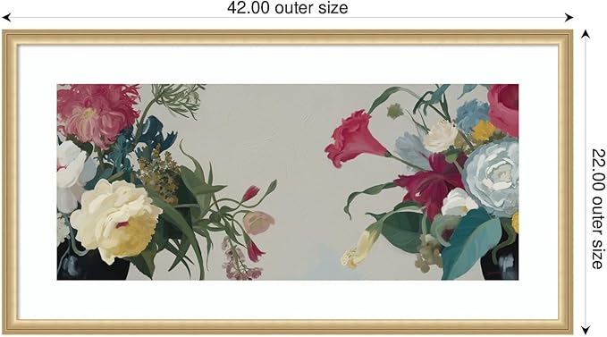 Kate and Laurel Framed Wall Art Print Romantic Blooms by Mary Sparrow, 42 x 22, Florence Gold Frame, Traditional, Flower Art for Wall Decor