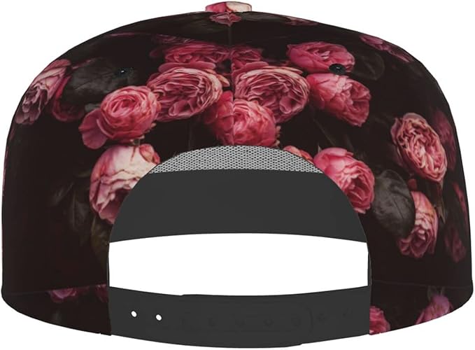 ASYG Rose Baseball Cap Women Hat Fashion Flat Bill Brim Flowers Adjustable Hats Cute Cap