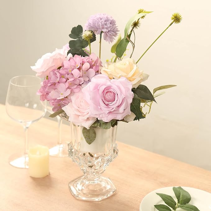 Efavormart 2 Pack Clear Glass Flower Vases in Classic Roman Urn Style, Mini Pedestal Vase Table Centerpieces - 8"