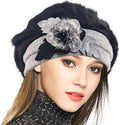 VECRY Lady French Beret 100% Wool Beret Floral Dress Beanie Winter Hat