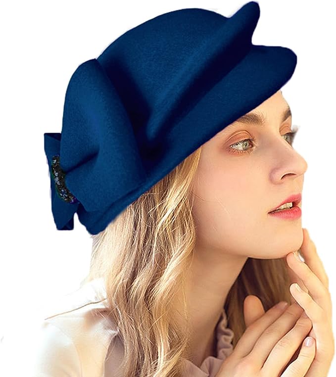 ORIDOOR Women Vintage 100% Wool Felt Flowers Bucket Cloche Bowler Hat Church Wedding Beret Hat